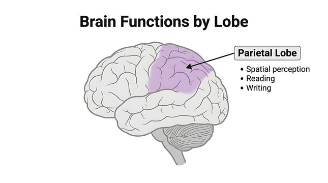 Medical illustration of parietal lobe functions in the human brain anatomy