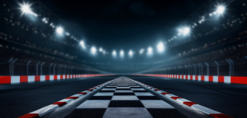 Obraz premium racetrack in a large stadium, illuminated by bright spotlights. 