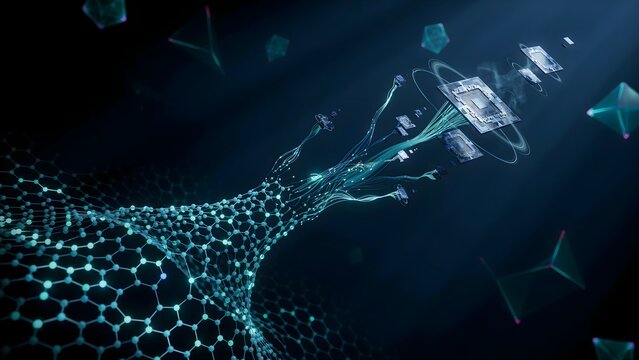 Graphene computing lattice with quantum processors &ndash; Perfect for advanced science publications, nanotechnology research, or supercomputer processor visuals.