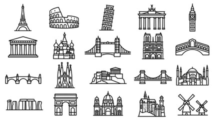 Famous European Landmarks and Monuments Collection Vector Icons © nisol