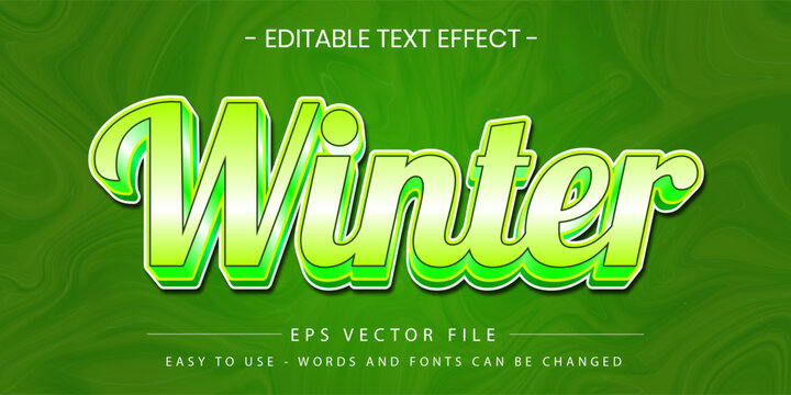 Winter light green cursive script 3d vector text effect