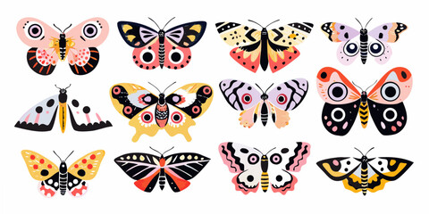 Butterflies And Moths Collection Colorful Vector Illustration © Tithi