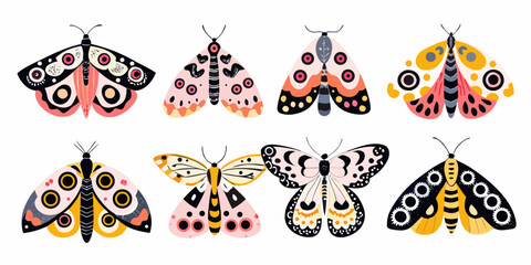 Collection Of Colorful Moths And Butterflies Vector Illustration © Tithi