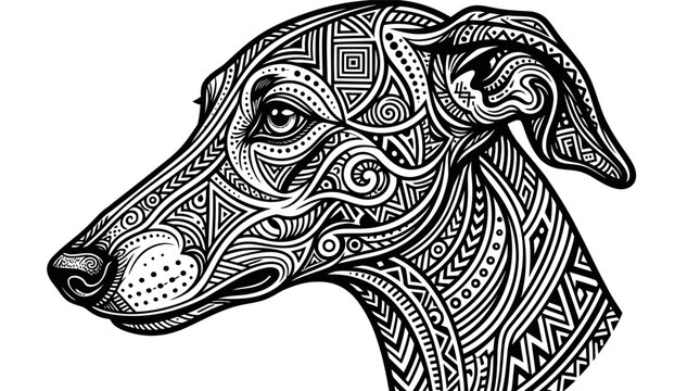 Greyhound dog head with zentangle patterns