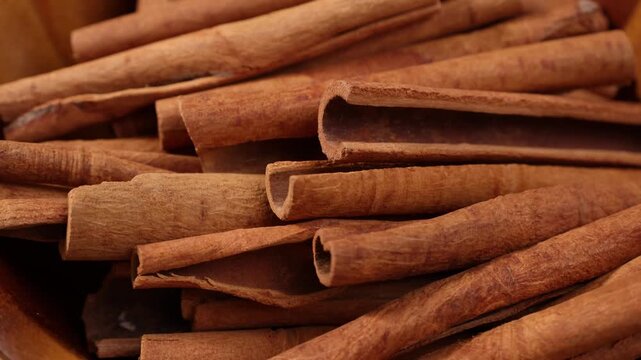 Close-up of dried cinnamon in a cup.
