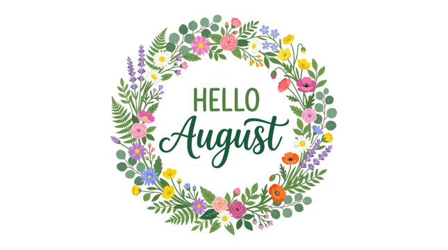 Hello August Floral Wreath - Summer Greeting