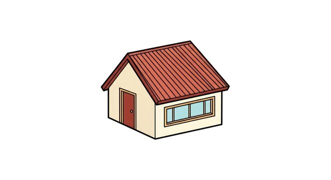 Simple cartoon house with red roof.