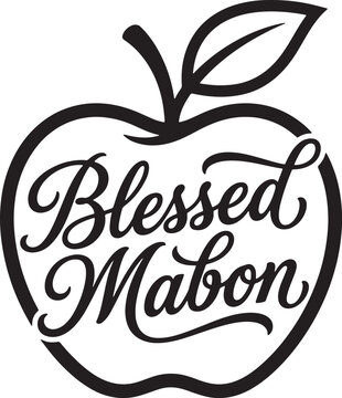 Blessed Mabon calligraphy inside an apple outline vector illustration for autumn harvest festival and pagan celebration design