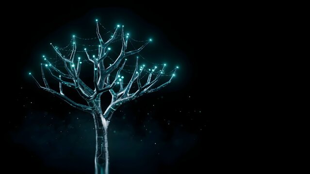 Cyan data network organism with clean text area &ndash; Ideal for information systems marketing, corporate cloud solutions, or digital technology frames.