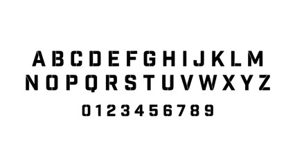 Fototapeta premium Alphabet and Numbers in Bold Black and White Vector Illustration Featuring Typography, Letters, Digits with Design and Font