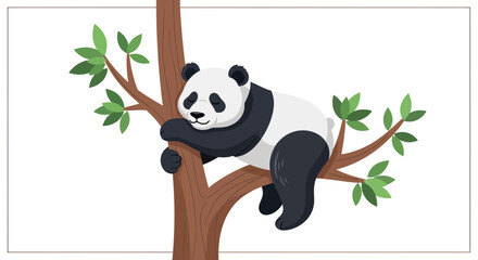 Giant panda resting comfortably on a leafy tree branch © noval