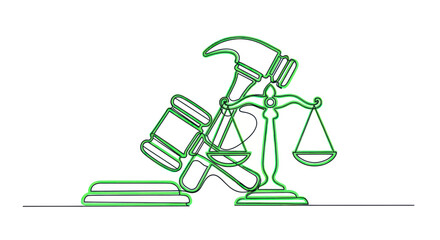 Obraz premium Justice scales gavel and hammer symbolizing labor law