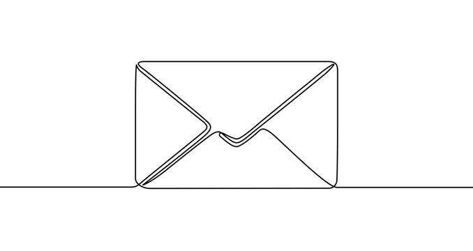 Outline of a mail envelope, drawn with one continuous line. Symbol of mail