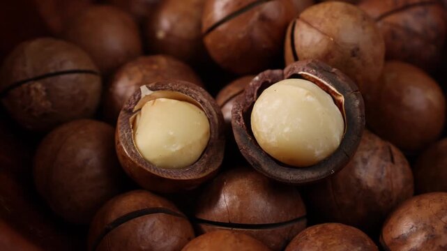  Close up of peeled macadamia nuts texture background.