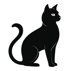 Black silhouette of a sitting cat with upright ears © Jomir