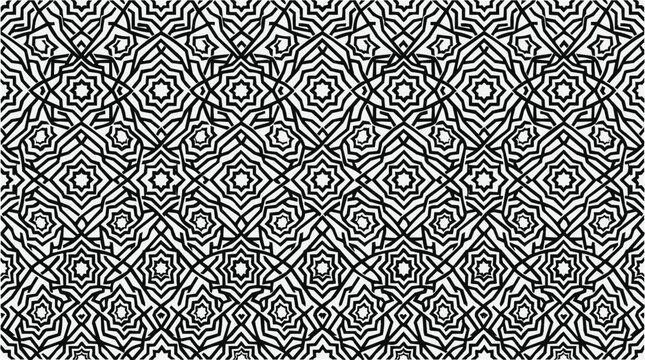 Intricate Geometric Pattern and Islamic Ornament in Seamless Texture featuring Monochrome Fence Patterns in Black and White