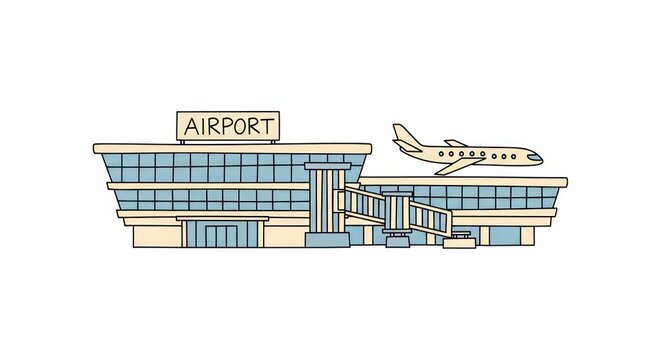 Airport terminal building with airplane.