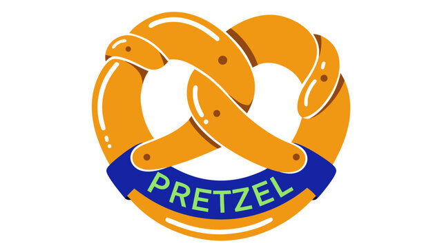 Very beautiful realistic vector of PRETZEL featuring a twisted baked shape with golden crust and a colorful label reading "PRETZEL", isolated on white background.