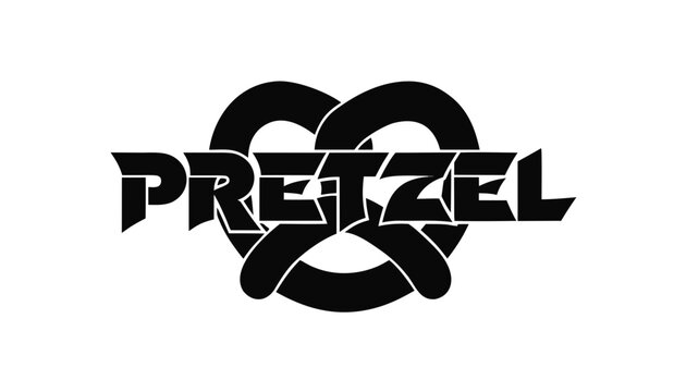 Very beautiful black and white vector of PRETZEL featuring classic twisted form with a bold label reading "PRETZEL", isolated on white background.