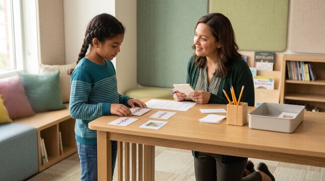 Reading Tutor Guidance With Vocabulary Cards In Contemporary Learning Center