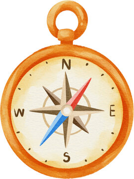 Watercolor compass hand painted clipart illustration