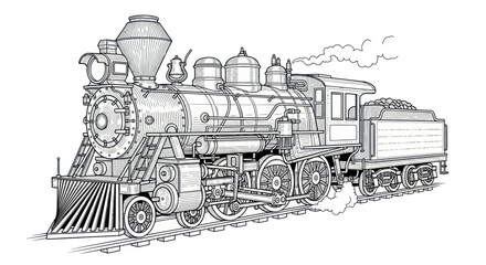 Vintage steam locomotive traveling on railroad tracks © puan