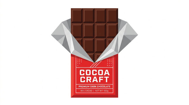 Flat geometric chocolate bar icon isolated red wrapped sweet candy vector graphic for dessert menu