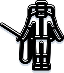Fototapeta premium Robotic humanoid holding a staff, symbolizing automation, artificial intelligence and future technology, monochrome silhouette conveying industrial, mechanical innovation and defense
