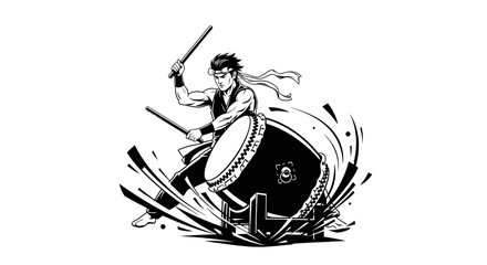 Obraz premium Japanese Taiko Drummer Performance Illustration