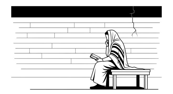Jewish Man Praying with Tallit and Siddur