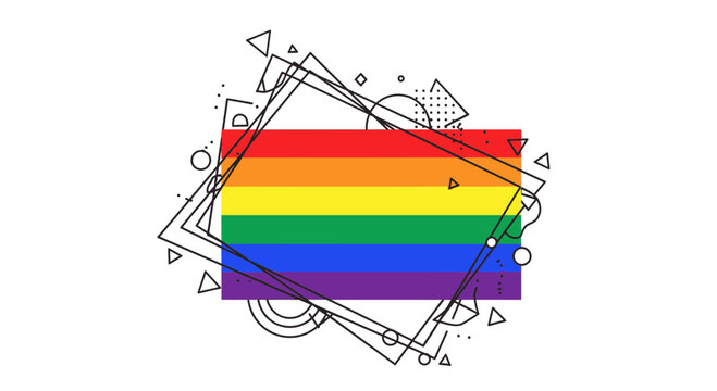 LGBTQ Pride Rainbow Flag with Geometric Memphis Style Elements