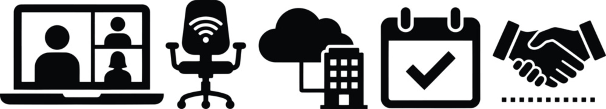 Black icons of business communication and technology