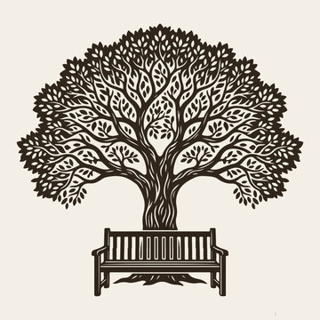 Tree with bench under branches.