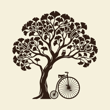 Tree and bicycle silhouette illustration.