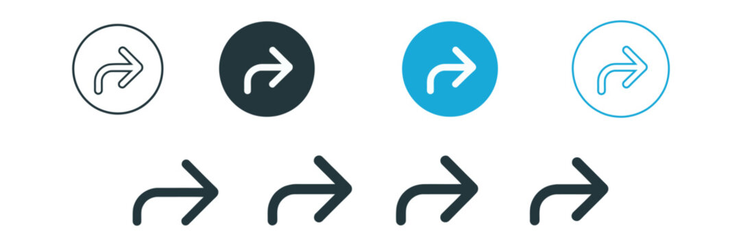 Return Icon with Redo Arrow, Turn Right Symbols and Direction Navigation Signs