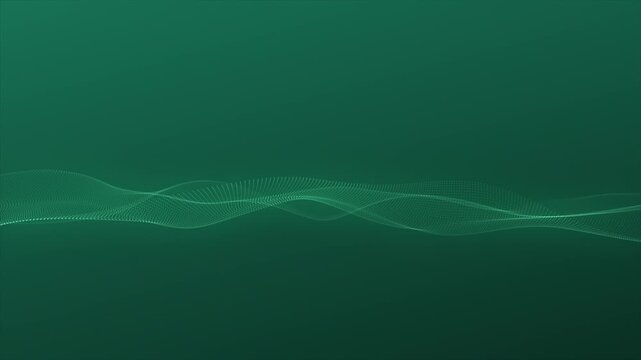 Deep emerald green environment featuring an elegant fluid ribbon made of micro dots, peaceful organic aesthetic 