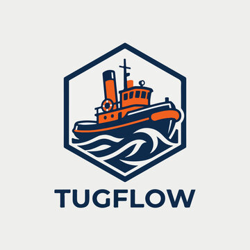 Tugboat logo with wave design.