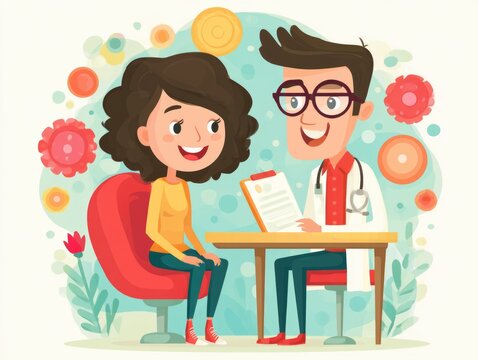 Doctor talking with patient in cheerful healthcare illustration