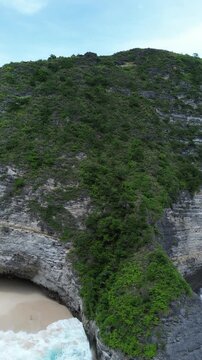 Vertical Aerial 4K Drone Footage Kelingking Beach Nusa Penida Bali Indonesia