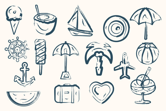 Beach resort travel vector elements pack retro tropical vacation illustration design set