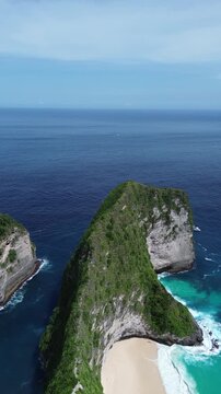 Vertical Aerial 4K Drone Footage Kelingking Beach Nusa Penida Bali Indonesia