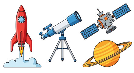 Astronomy equipment and celestial objects for space exploration © rikiy