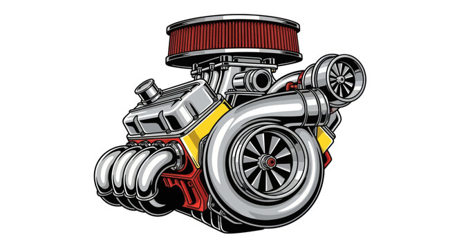 Powerful custom car engine with turbocharger and chrome accents