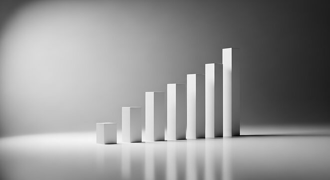 3D-rendered white bar graph ascending to the right on a gradient background