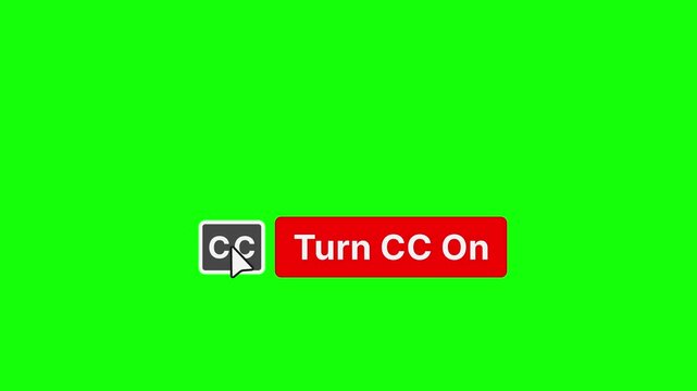 Turn CC On Subtitles Button Pack - 2 Styles - Green Screen 4K. Each animation features the text "Turn CC On" with a clickable CC icon in two different color variations.