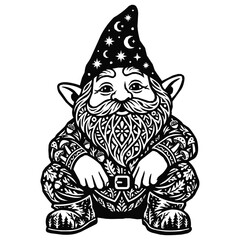 Fototapeta premium Intricate Garden Gnome and Mystical Woodland Wizard Illustration Inspired by Folklore Patterns for Whimsical Miniature Garden Figurines Stencil Art