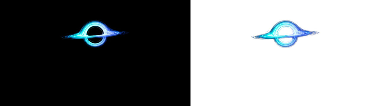 Blue black hole energy singularity and space event on png background