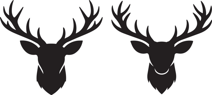 Two facing deer heads with large antlers silhouette style Vector