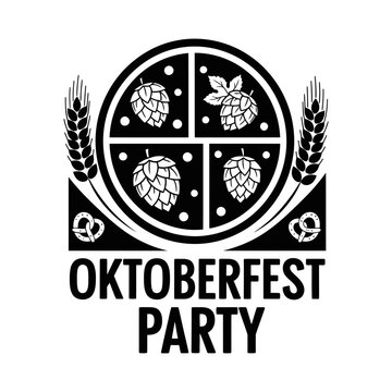 Oktoberfest Party hop wreath round badge vector