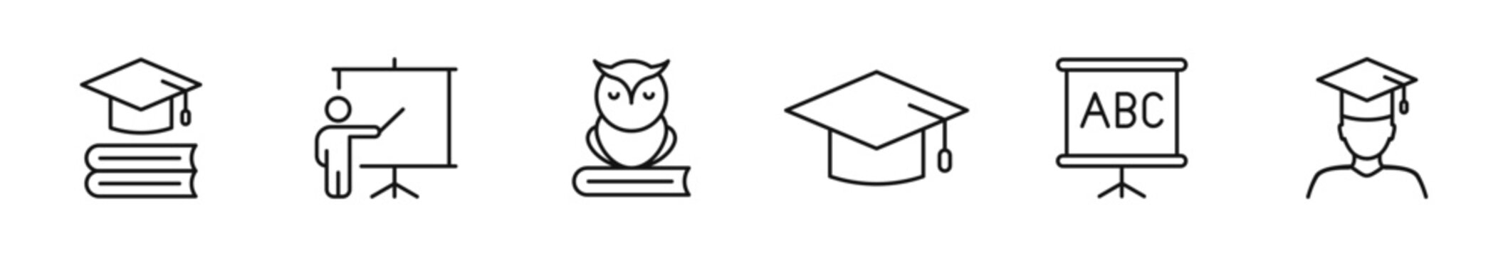Education icon set. Learning icons in line style. Editable web icons for study, school, knowledge, teaching, e-learning. Vector illustration.
